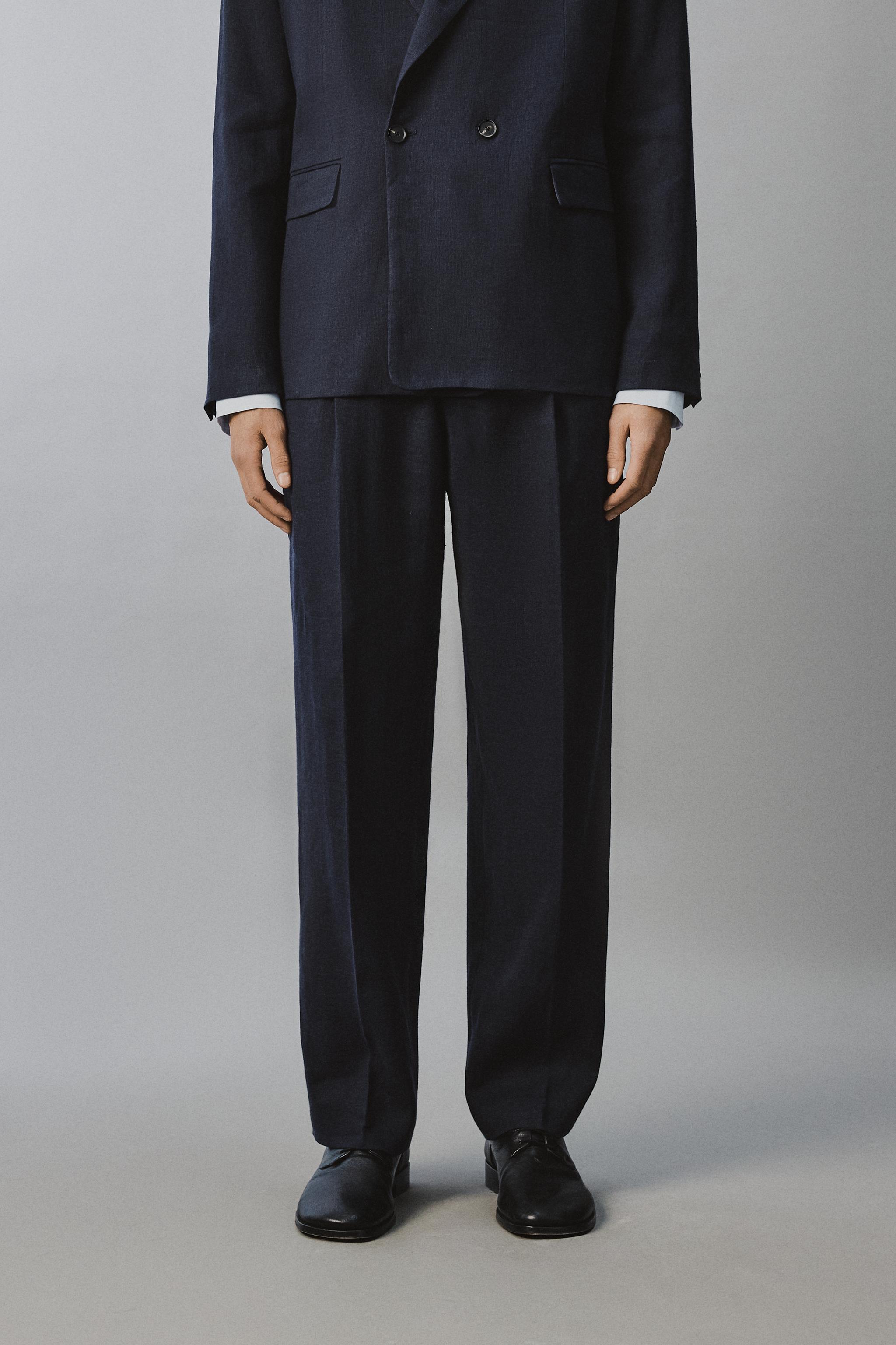LINEN COTTON BLEND PLEATED SUIT PANTS